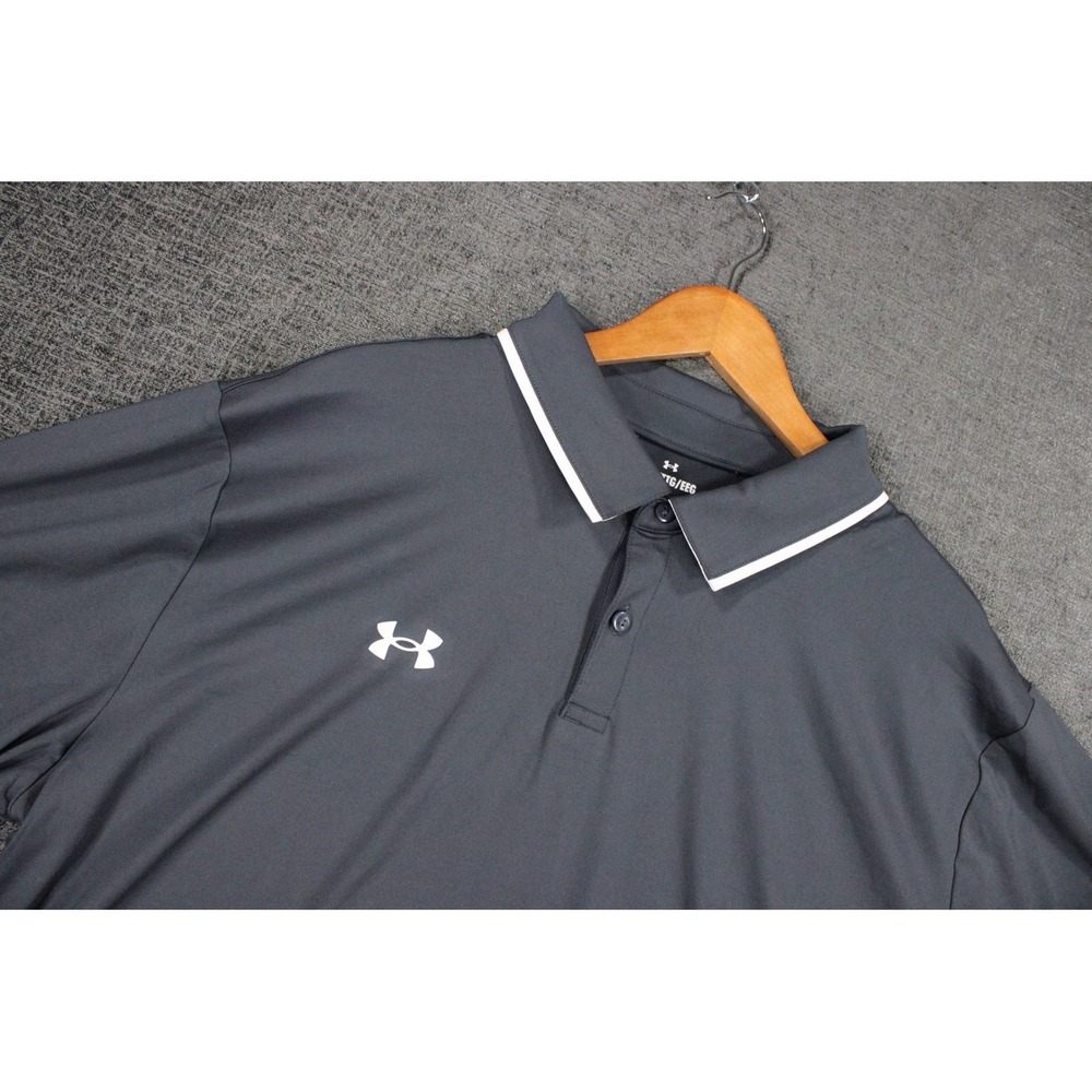 Under Armour Mens Team Tipped Polo Shirt Gray Loose Fit 1376904 XXL New